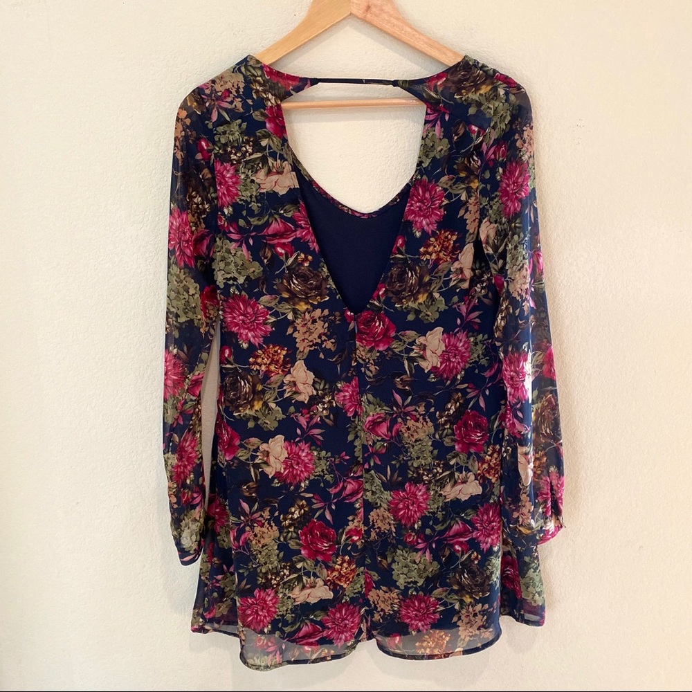 ASTR Floral Long Sleeve V-Neck Mini Dress - Picture 2 of 9